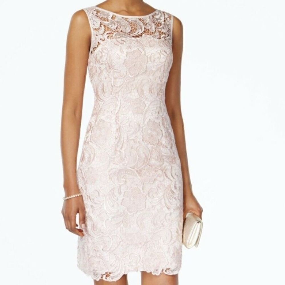 Adrianna Papell White Lace Sleeveless Illusion Neckline Dress Size 2 NWT